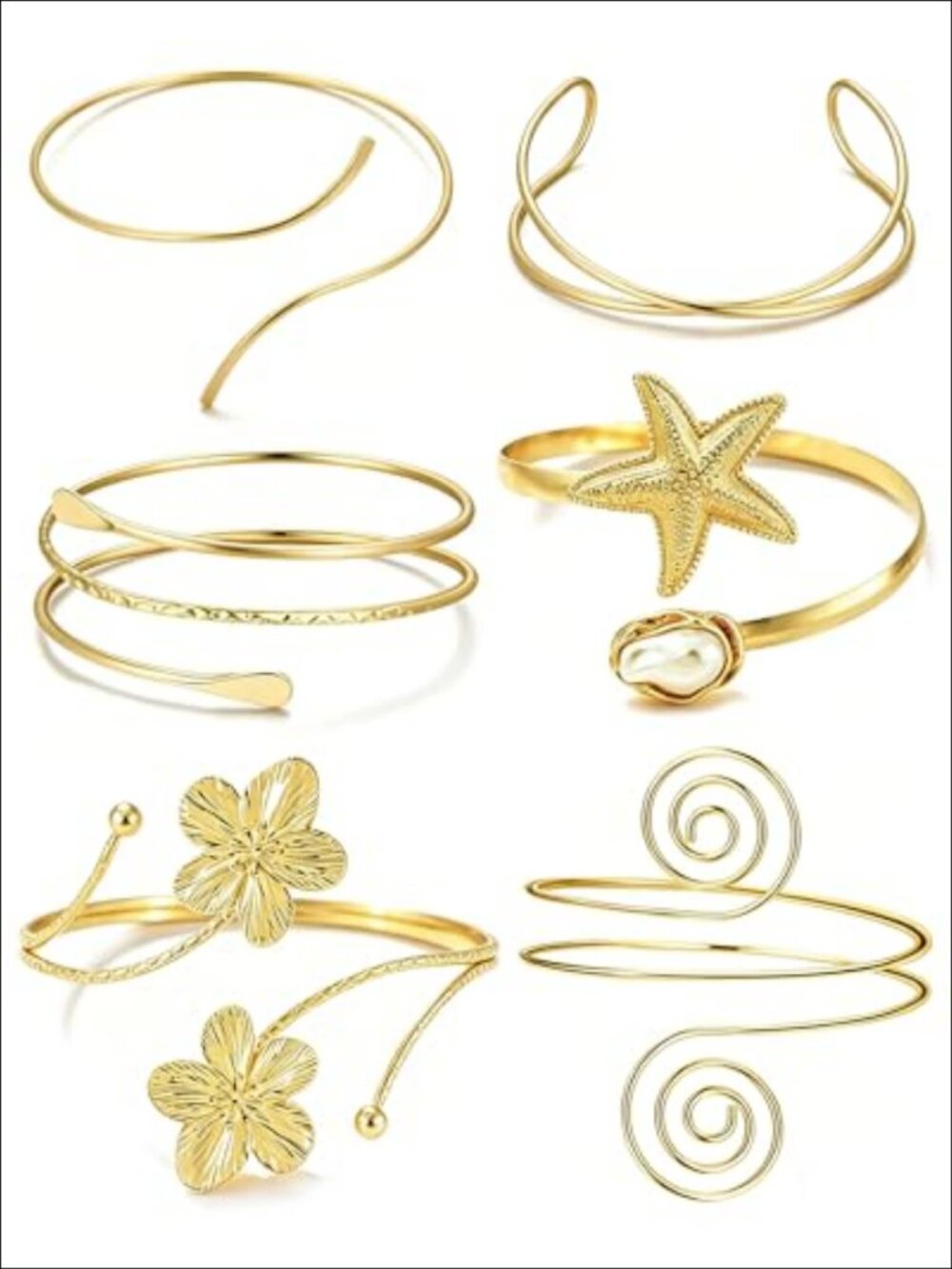 6 Pcs Gold Adjustable Arm Cuff Bracelet Set Boho Polished Cuff Jewelry
